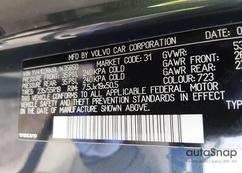 2020 Volvo Xc60 T5 Momentum z USA, uszkodzony, nr VIN YV4102RK6L1435850